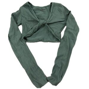 garage green ribbed twist front long sleeve top